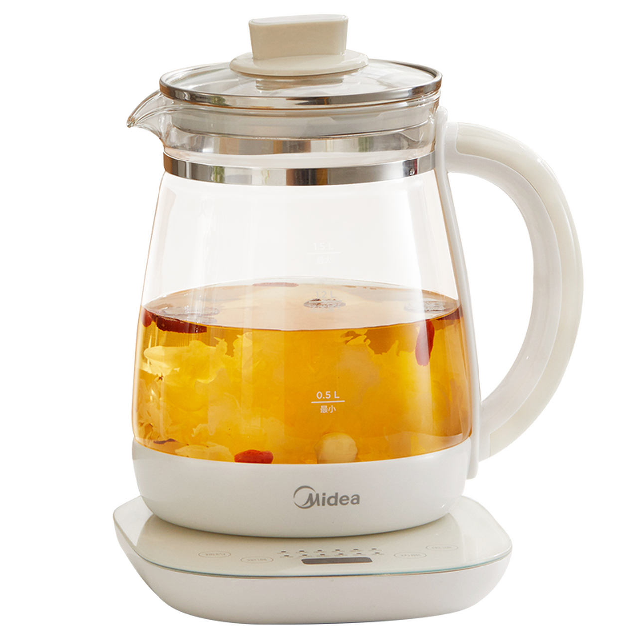 美的(Midea)養(yǎng)生壺 1.5L大容量玻璃面板，辦公室飲水與養(yǎng)生新選擇